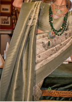 PISTACHIO TUSSER SILK WITH DIGITAL PRINTED ZARI BORDER SAREE
