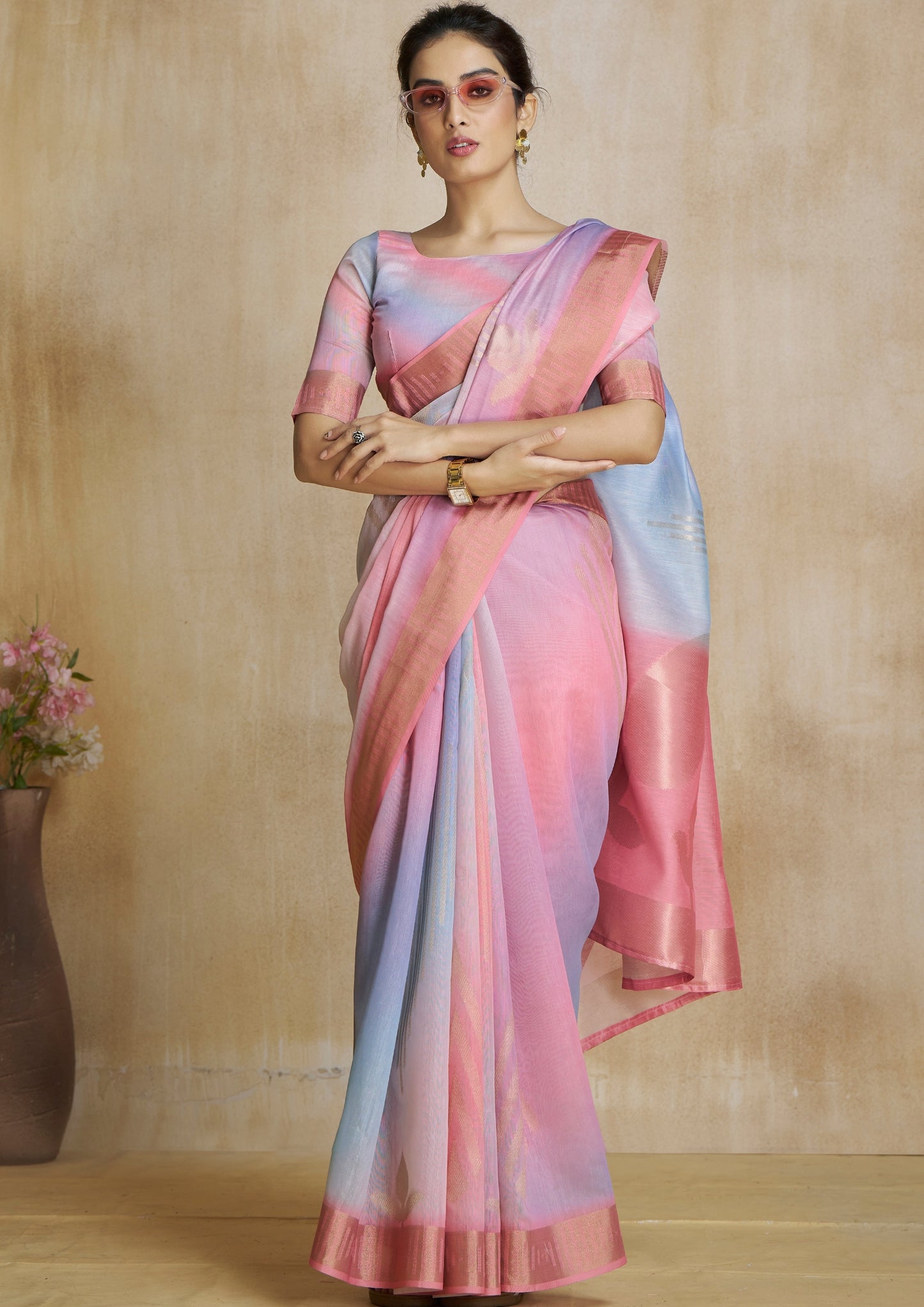 Soft Pink Digital Printed Saree