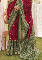 Maroon Silk Saree with Aqua Finish