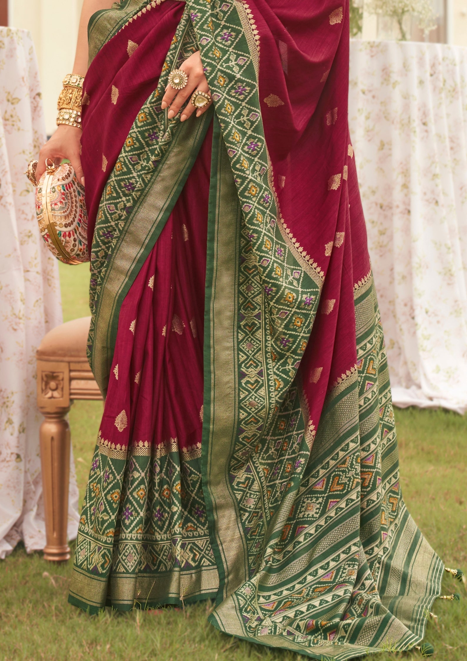 Maroon Silk Saree with Aqua Finish