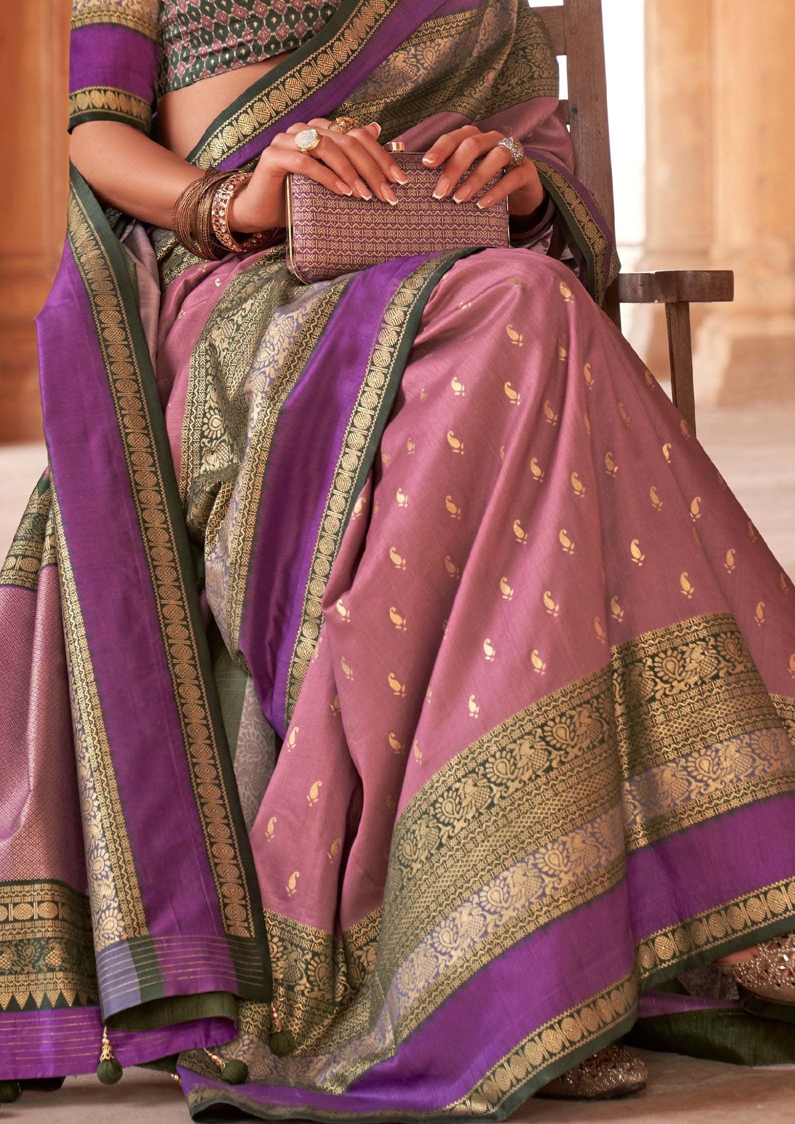 Lilac Silk Saree With Patola Blouse