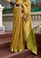Pure Tissue Golden Saaree  With Designer Pallu and blouse