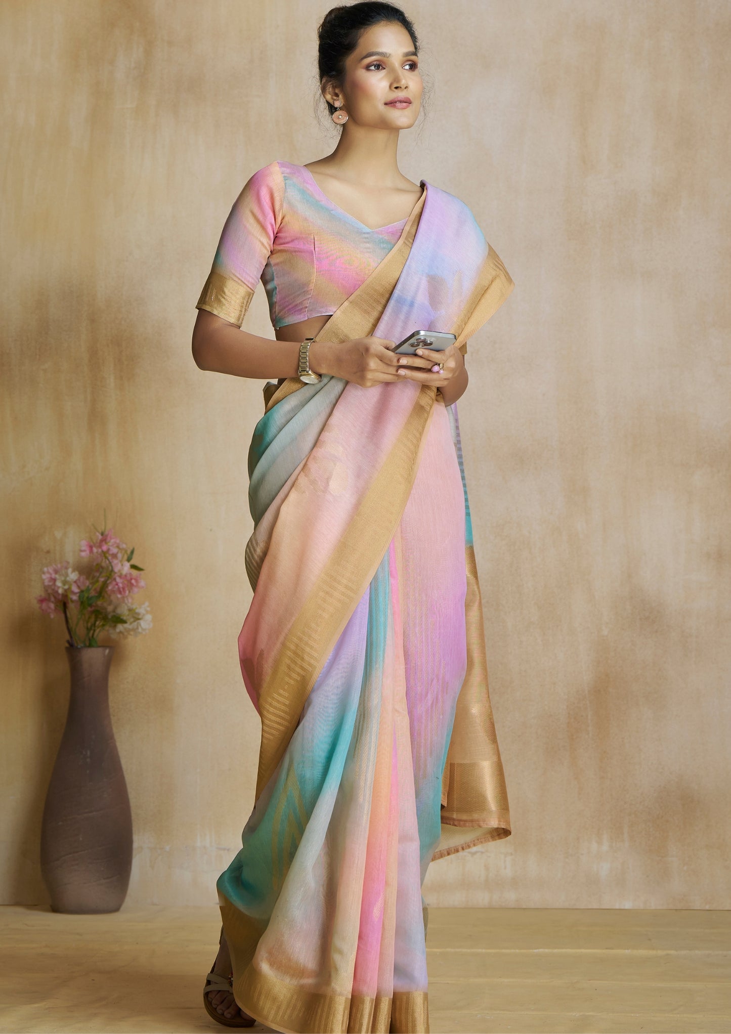 Beige Digital Printed Saree