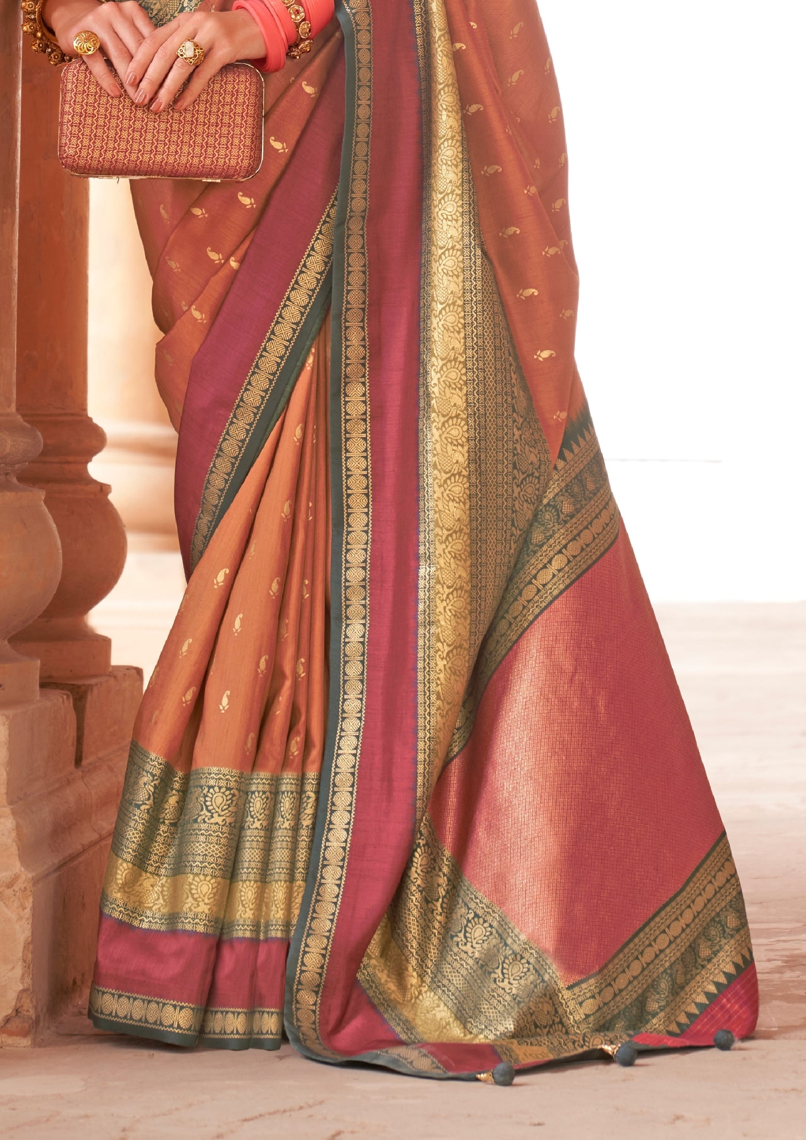 Coral Blush  Saree With Patola Blouse