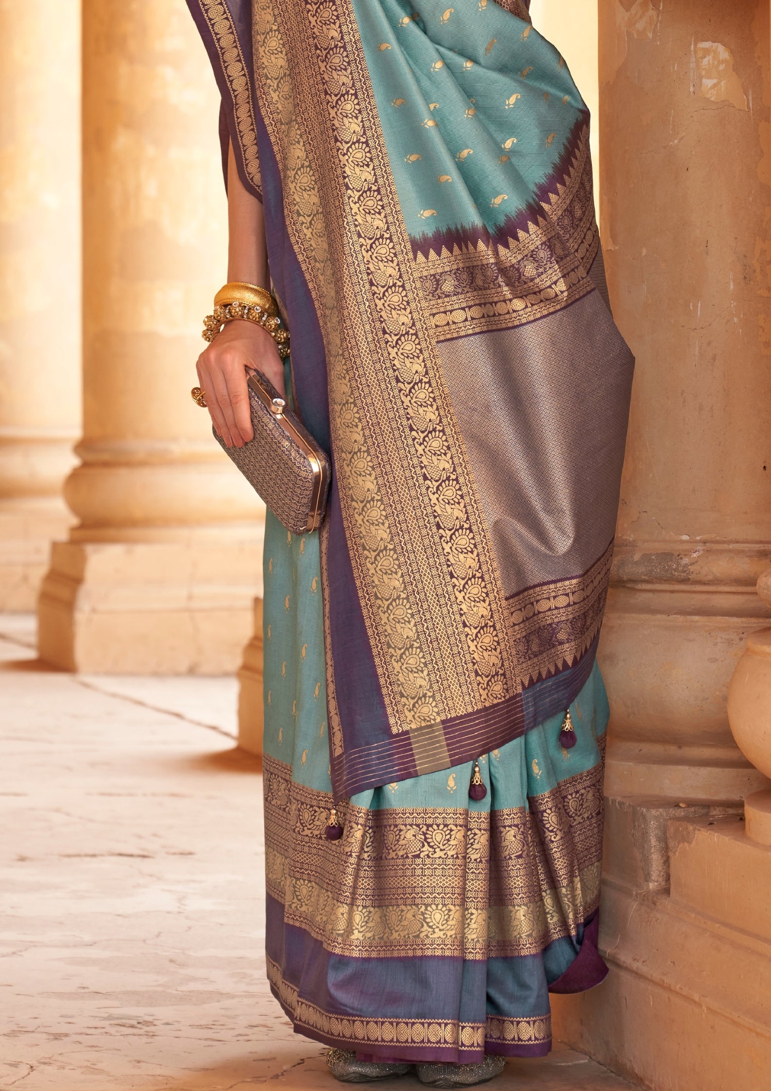 Blue Silk Saree With Patola Blouse