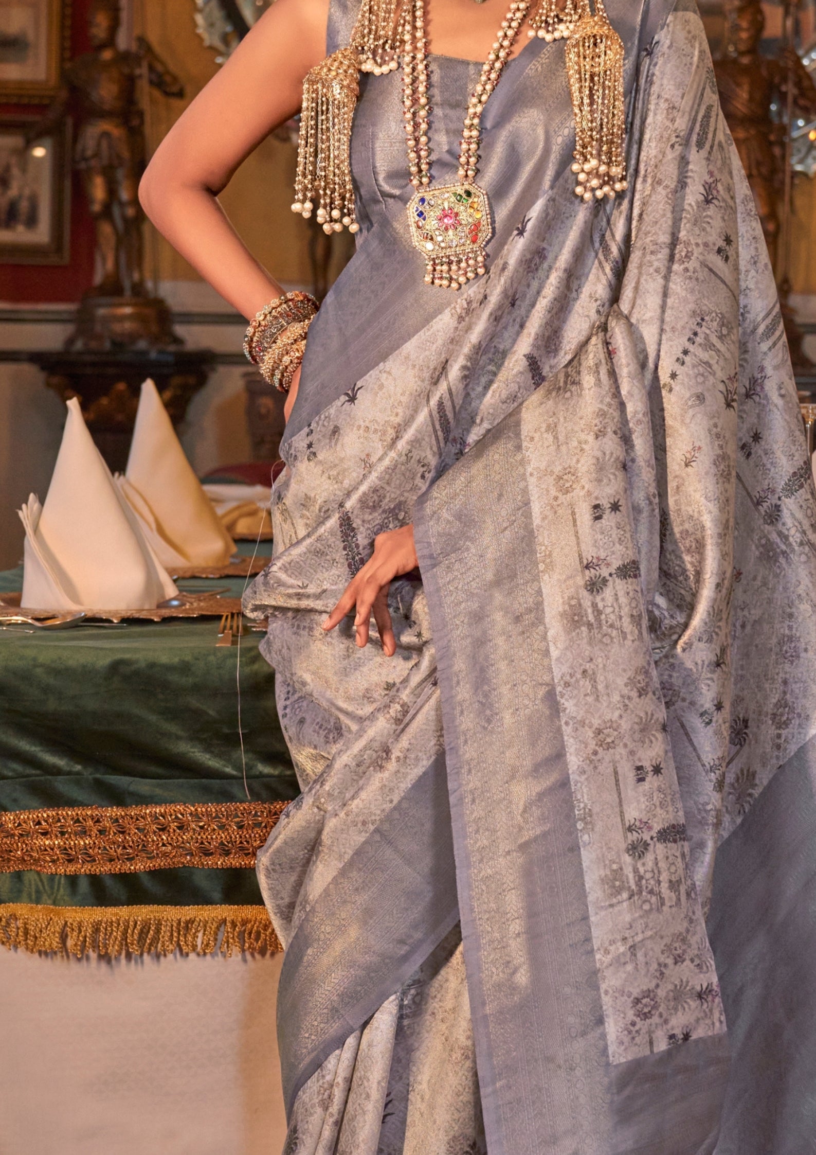 LAVENDER TUSSER SILK WITH DIGITAL PRINTED ZARI BORDER SAREE