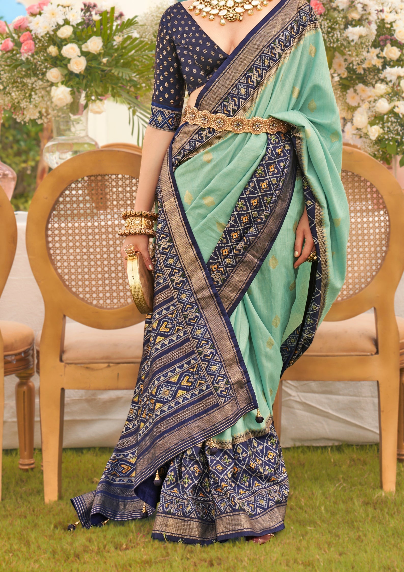 Mint Green Silk Saree with Aqua Finish