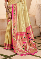 Pure Paithani Tissue Gold Silk With Zari Border