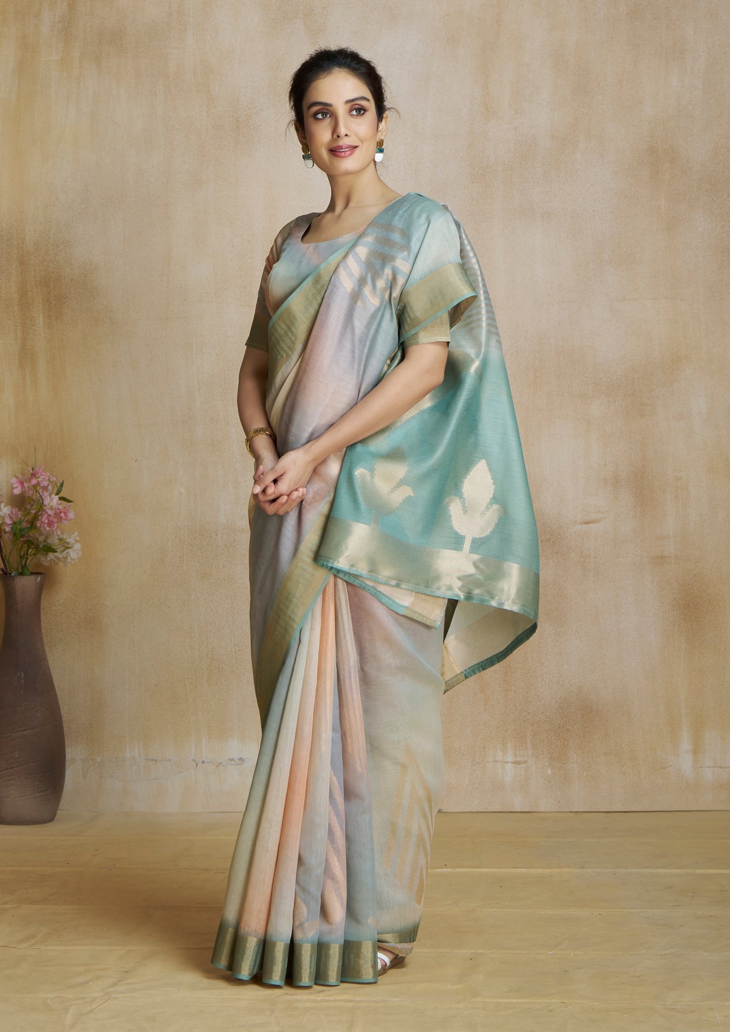 Soft Aqua Digital Printed Saree