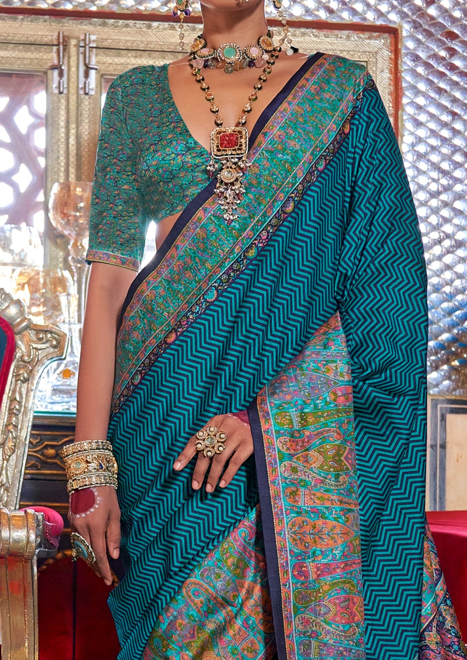 DEEP CYAN P.V SILK  WITH GLORY FINISH
