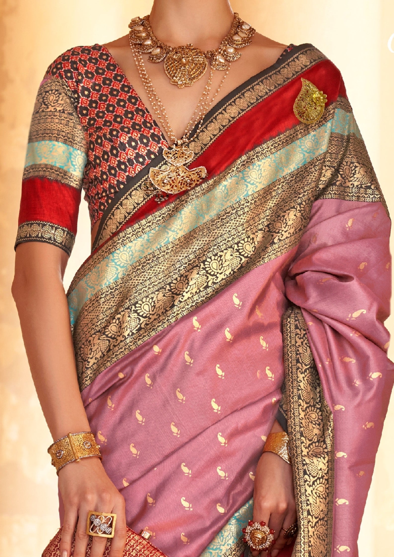Pink Silk  Saree With Patola Blouse