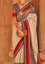 Cream Silk Saree With Patola Blouse