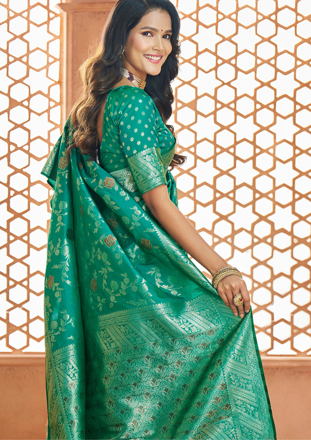 PURE SOFT BANARASI SILK TEAL SAREE