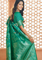 PURE SOFT BANARASI SILK TEAL SAREE