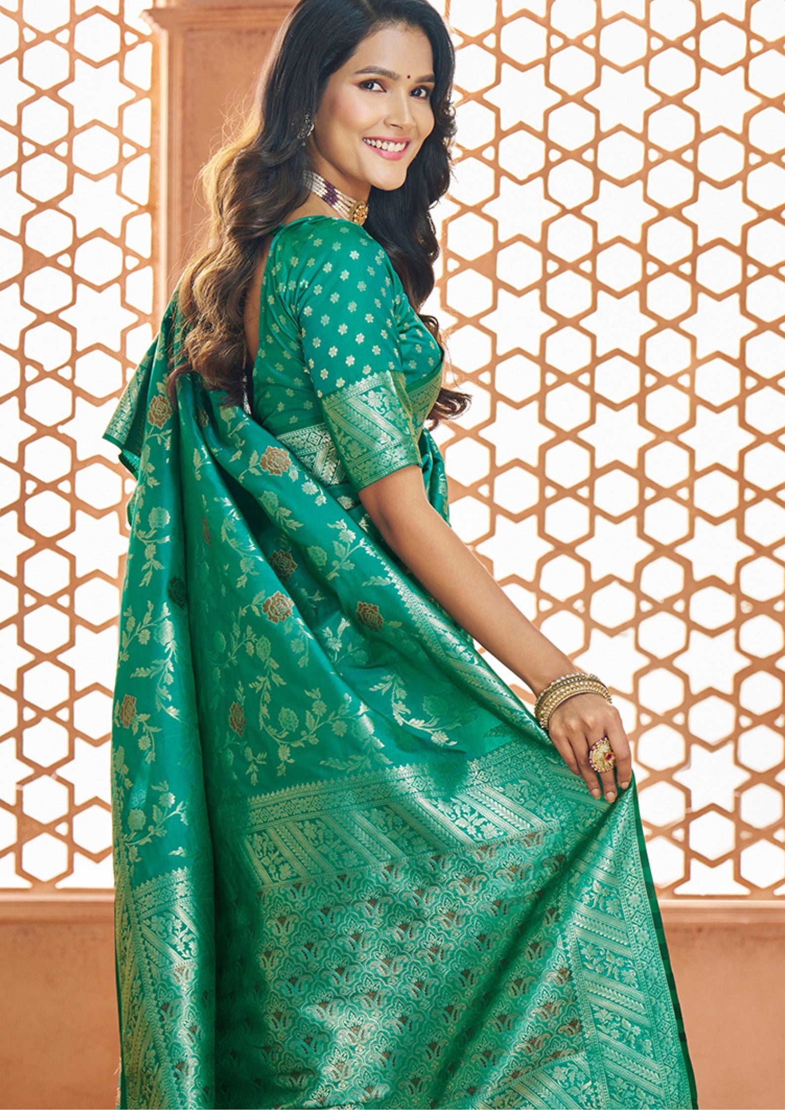 PURE SOFT BANARASI SILK TEAL SAREE