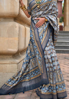 Pure Grey Silk Saree