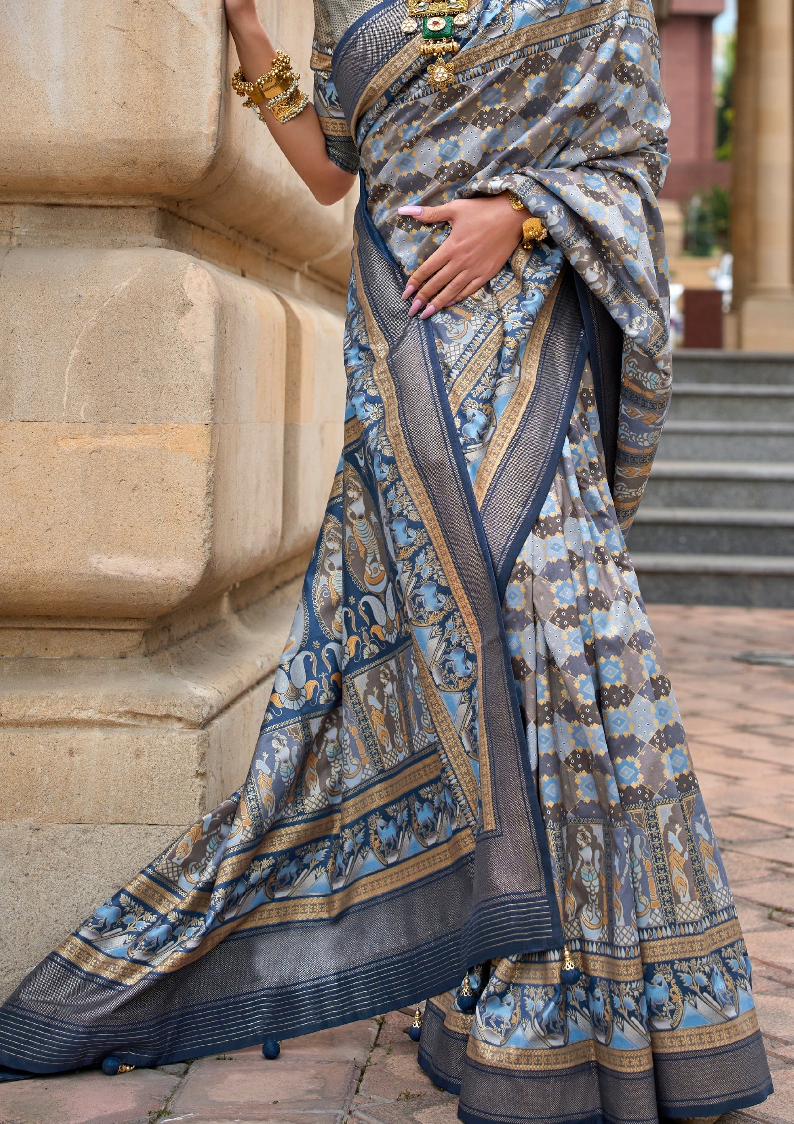 Pure Grey Silk Saree