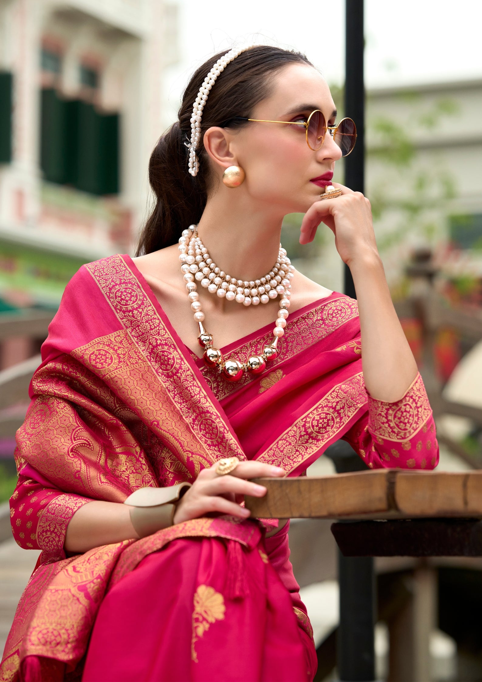PURE SATTIN HANDWOVEN HOT PINK SAAREE WITH ZARI WEAVING