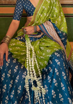 SAGE GREEN AND BLUE SILK TRADITIONAL CLASSIC DESIGN WITH AQUA FINISH