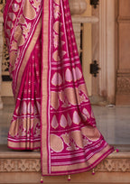 Banarasi Hot Pink Silk Blend Ethnic Motif Paisley Zari