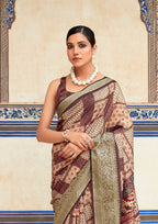Brown Saaria Silk Dola Viscose with Topclass Print Saree