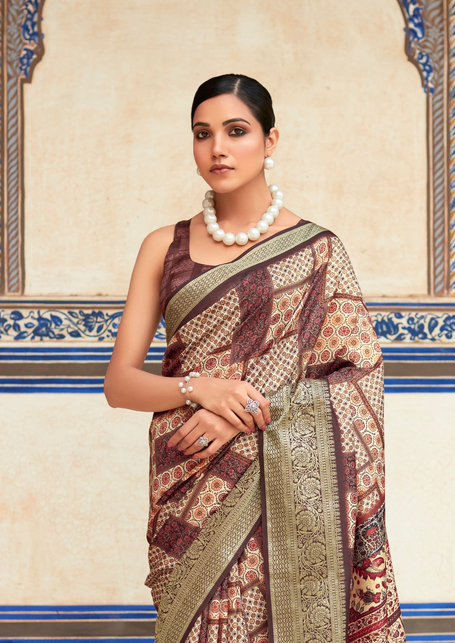 Brown Saaria Silk Dola Viscose with Topclass Print Saree