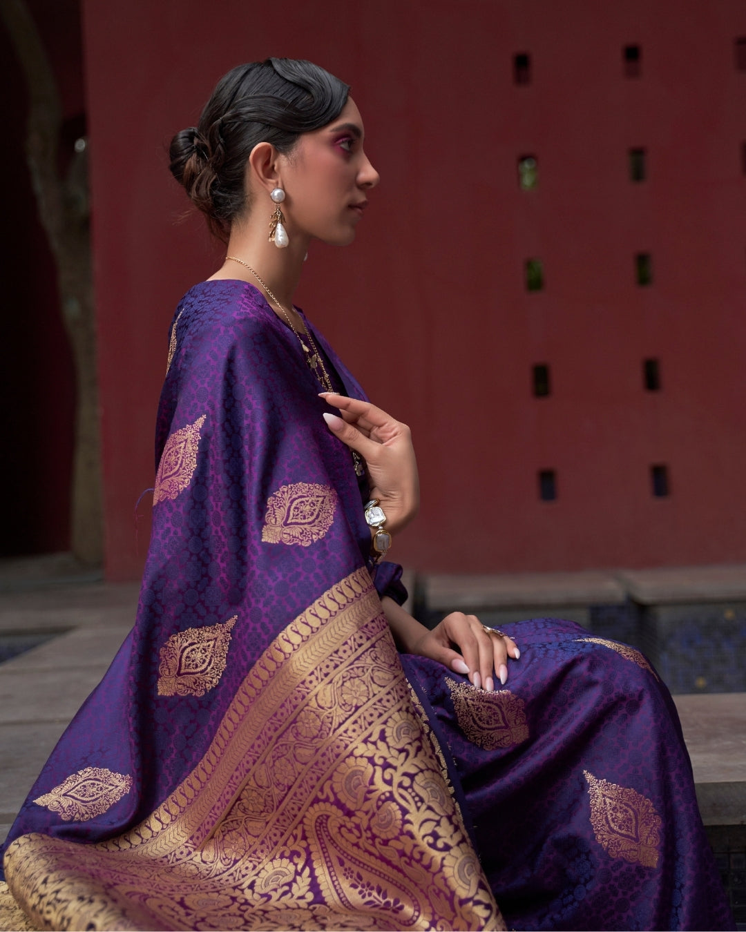 Purple Satin Silk Self woven saree