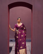 Wine Satin Silk Self woven saree