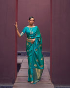 Blue  Satin Silk Self woven saree