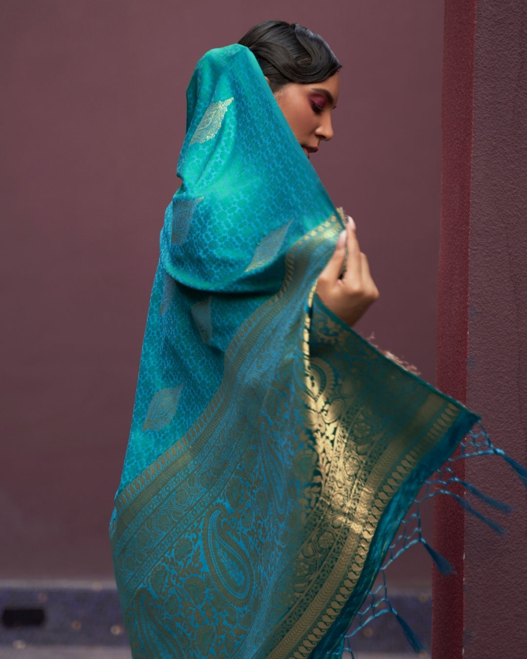 Blue  Satin Silk Self woven saree