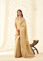 Gold Tissue Linen banarasi Saree with Ambi Butti Pattern