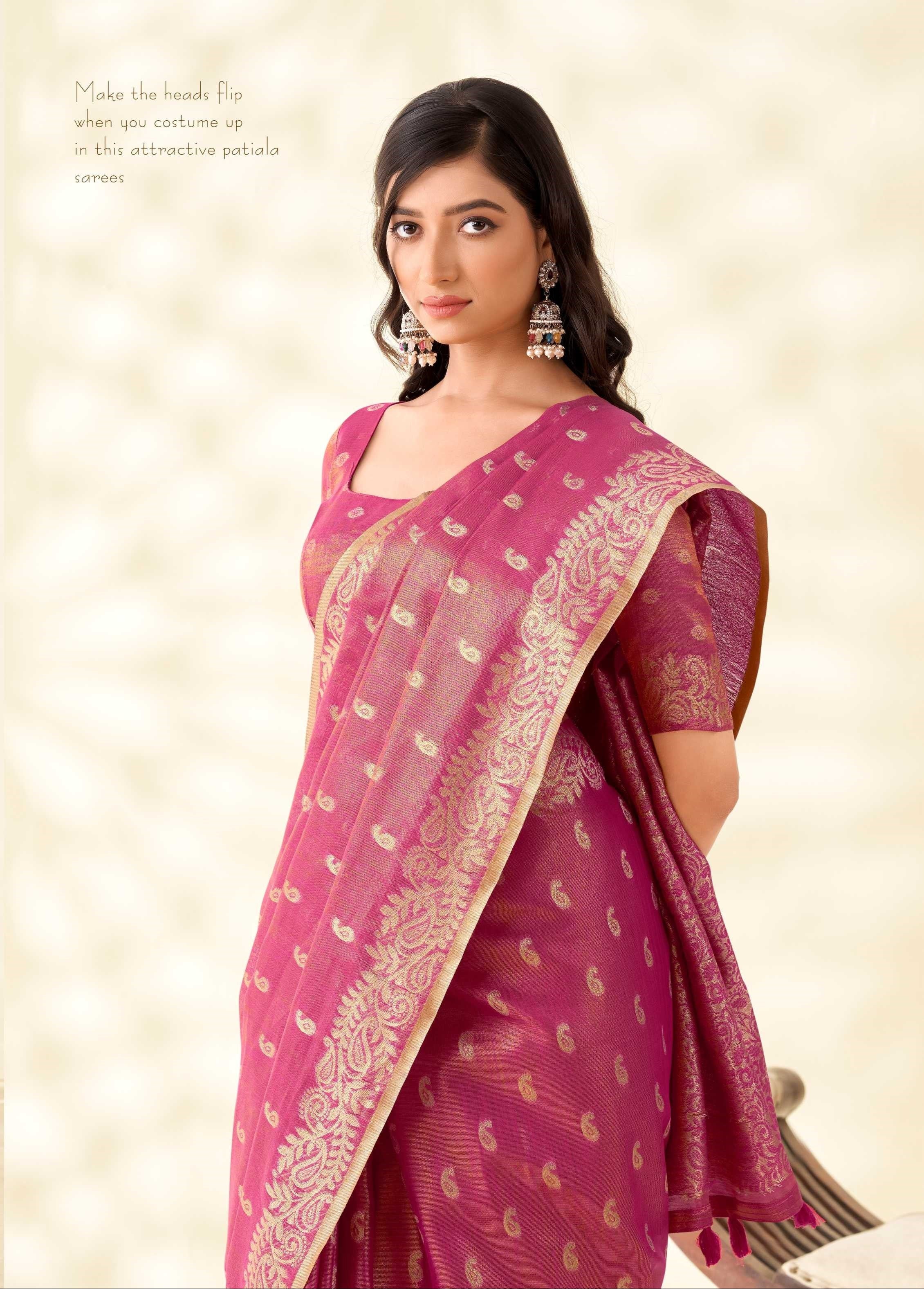 Pink Tissue Linen Banarasi Saree with Ambi Butti Pattern