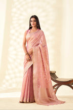 Light Pink Tissue Linen  Banarasi Saree with Ambi Butti Pattern