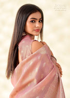 Light Pink Tissue Linen  Banarasi Saree with Ambi Butti Pattern