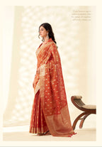 Orange Tissue Linen banarasi Saree with Ambi Butti Pattern
