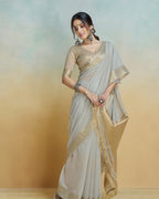 Grey Khadi silk with golden borders