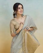 Grey Khadi silk with golden borders