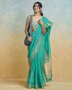Blue Khadi silk with golden borders