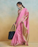 Pink Khadi silk with golden borders
