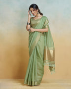 Green  Khadi silk with golden borders