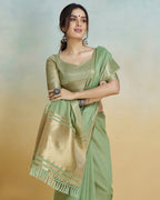 Green  Khadi silk with golden borders