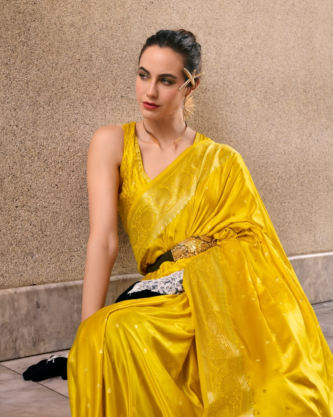 Yellow Satin Mungha Silk