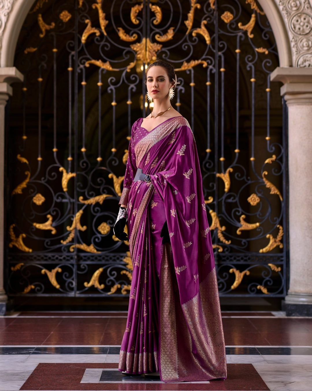 Wine Satin Mungha Silk