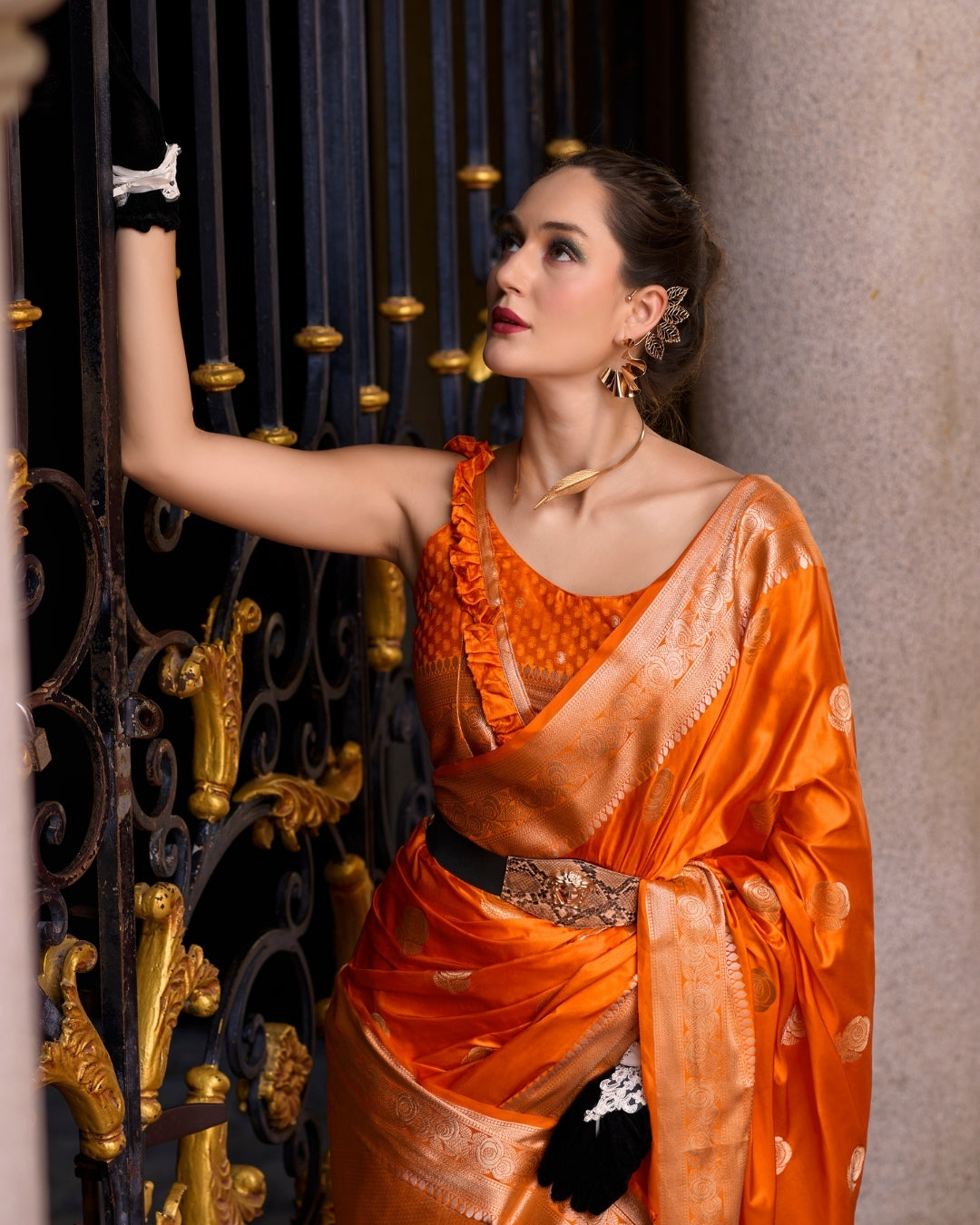 Orange Satin Mungha Silk