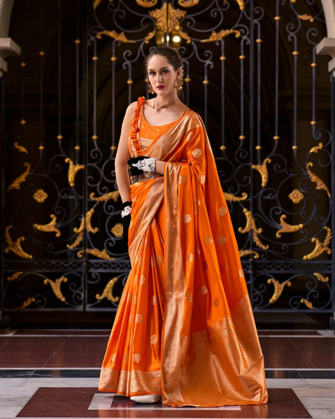 Orange Satin Mungha Silk