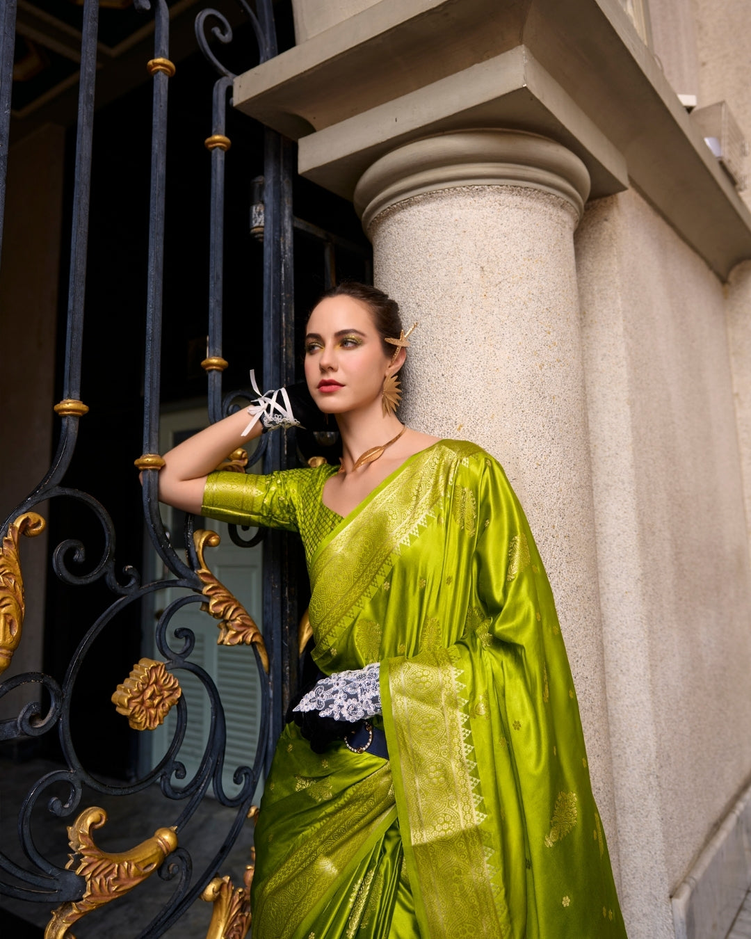 Green Satin Mungha Silk