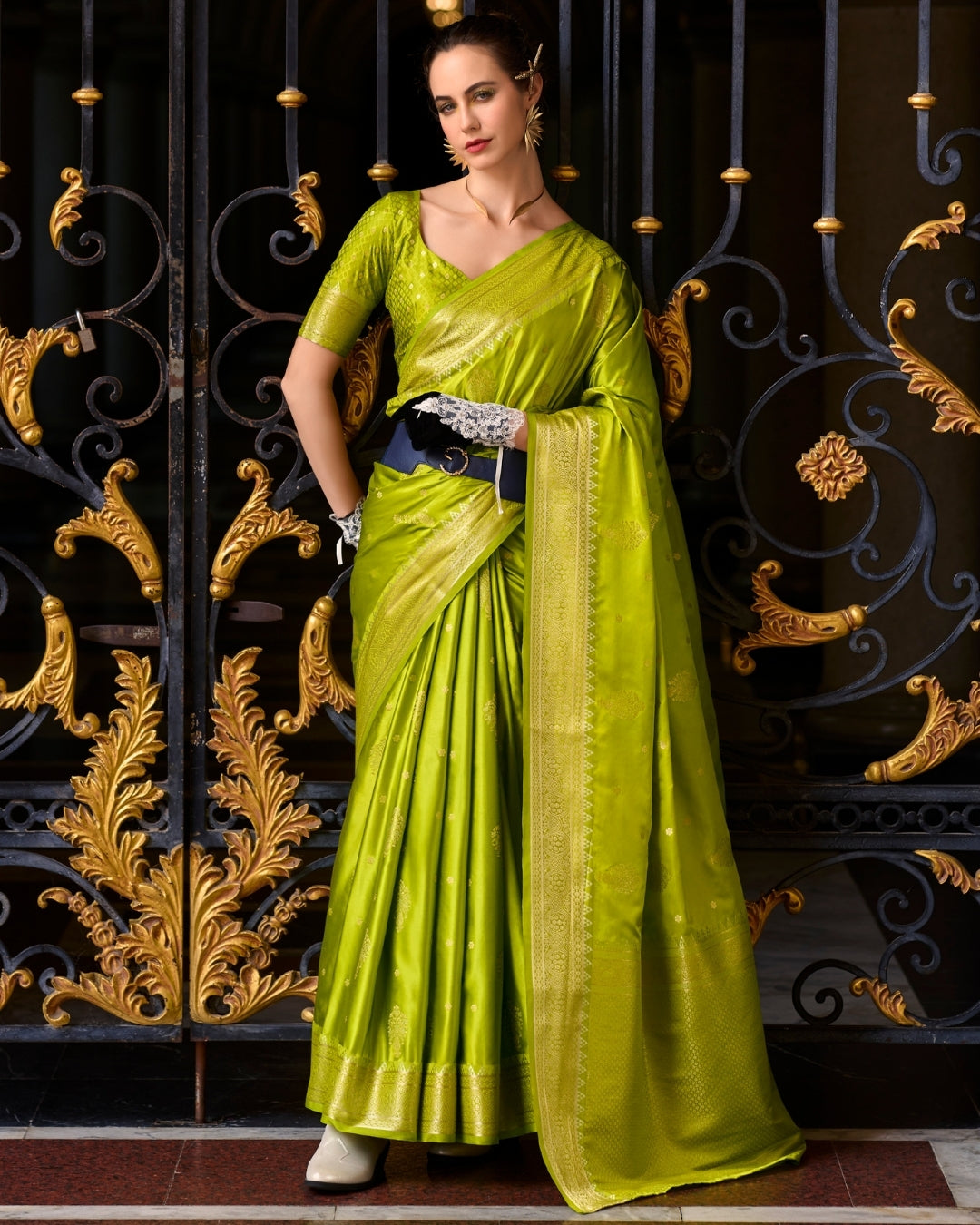 Green Satin Mungha Silk