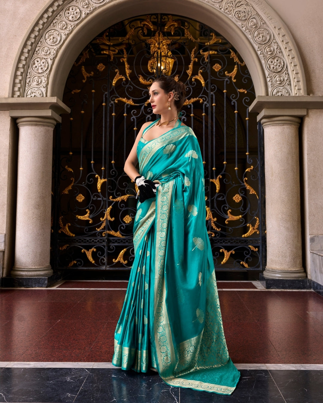 Blue Satin Mungha Silk