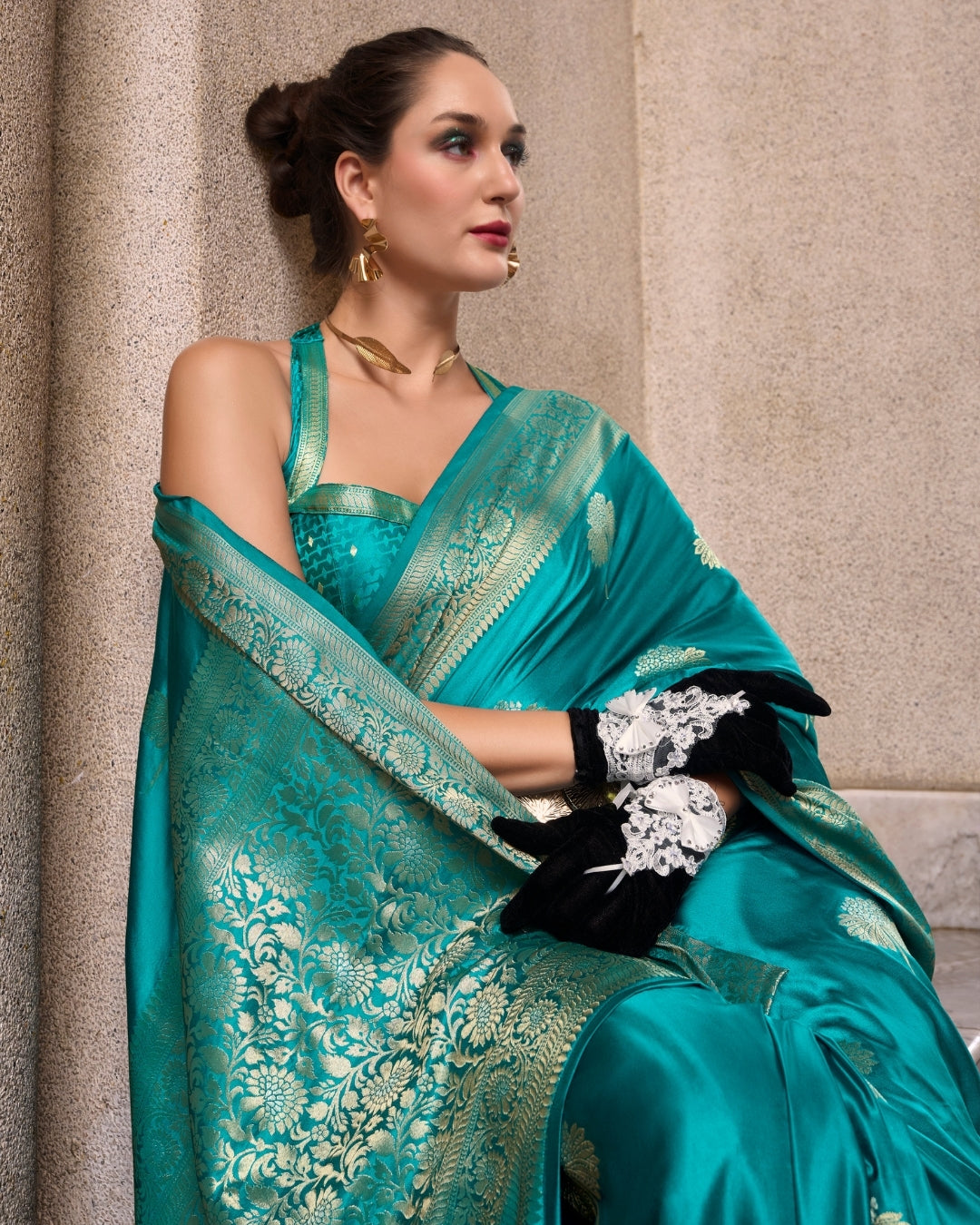 Blue Satin Mungha Silk