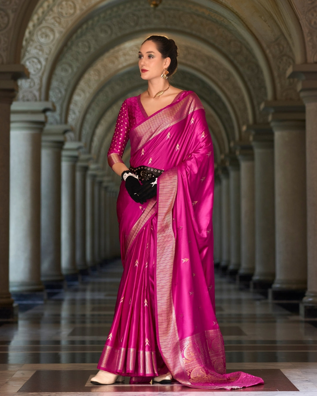 Magenta Satin Mungha Silk